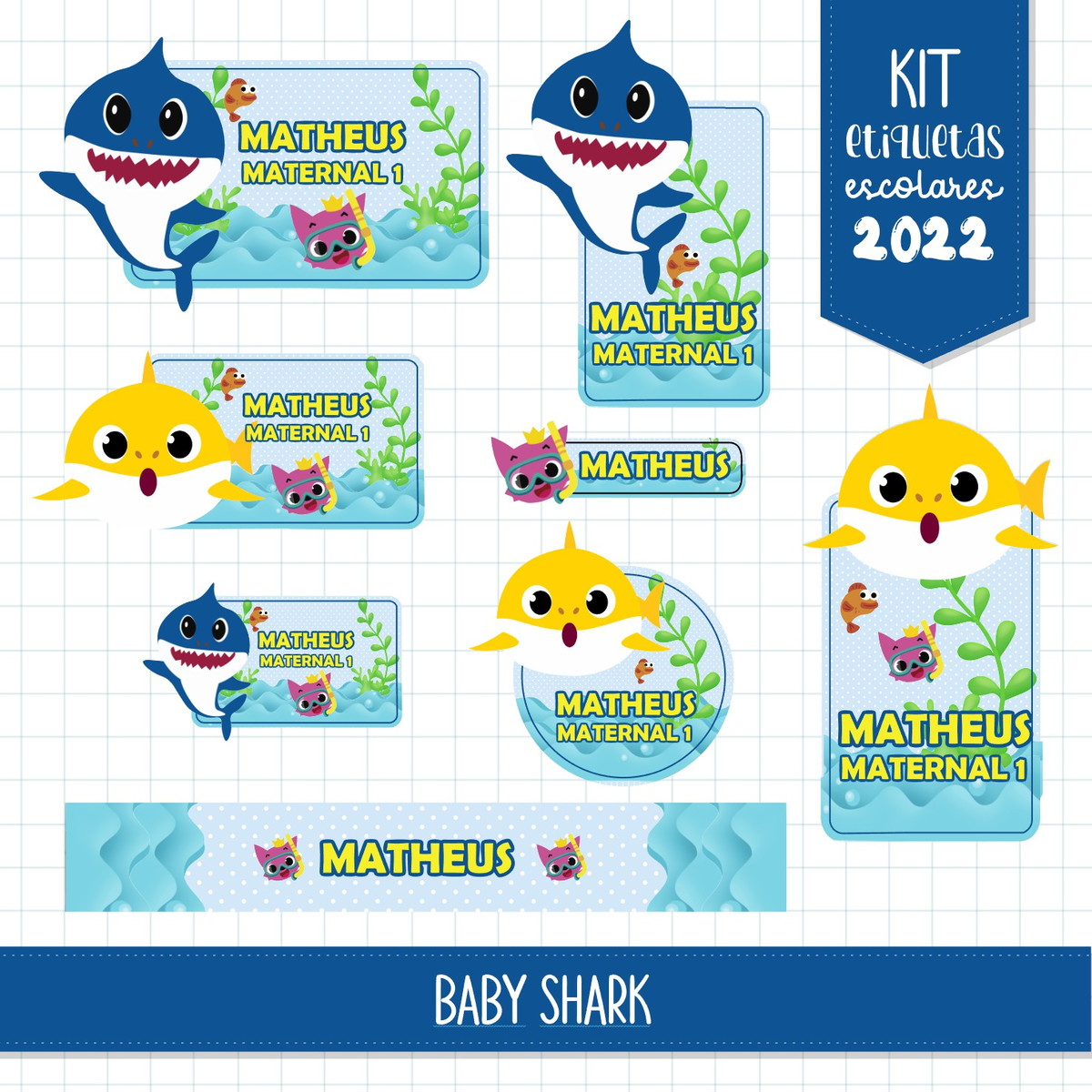 Arquivo Digital Etiqueta Escolar Baby Shark