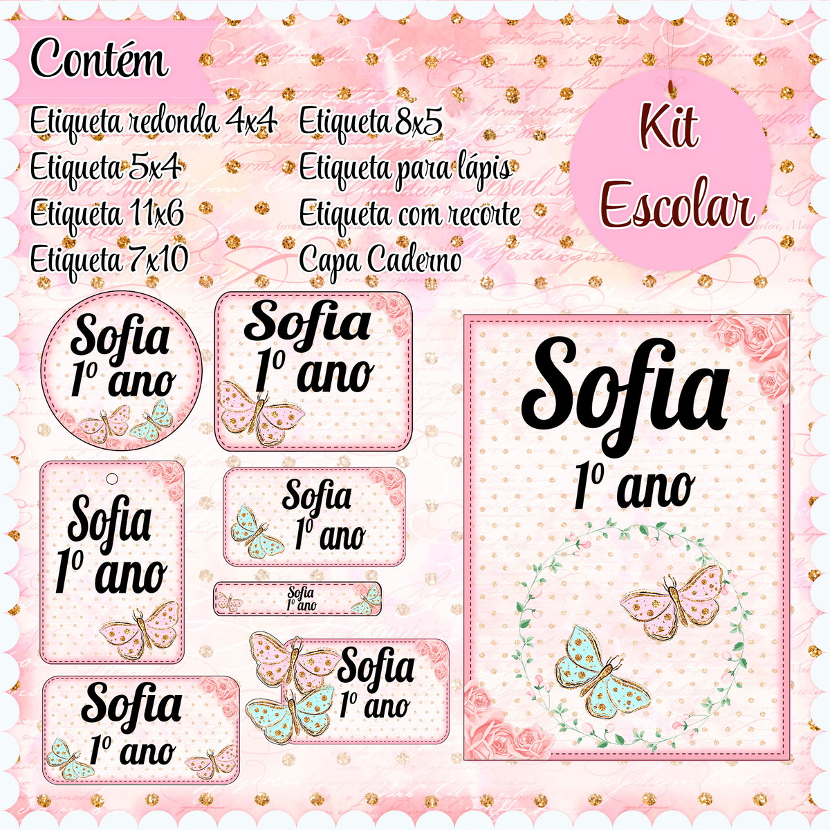 Arquivo Digital Etiqueta Escolar Borboletas