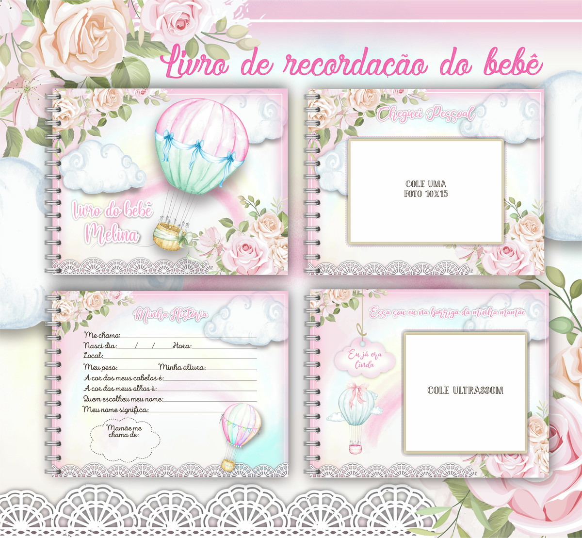 Arquivo Digital Livro do Bebê Balão Rosa - Imagem 2