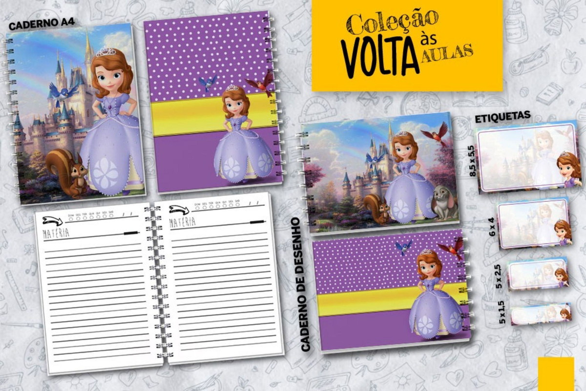Arquivo Encardenação/etiqueta Escolar Princesa Sofia #15756