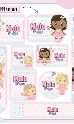 ARQUIVO ETIQUETA ESCOLAR BONEQUINHA MENINA #2809 STUDIO PDF