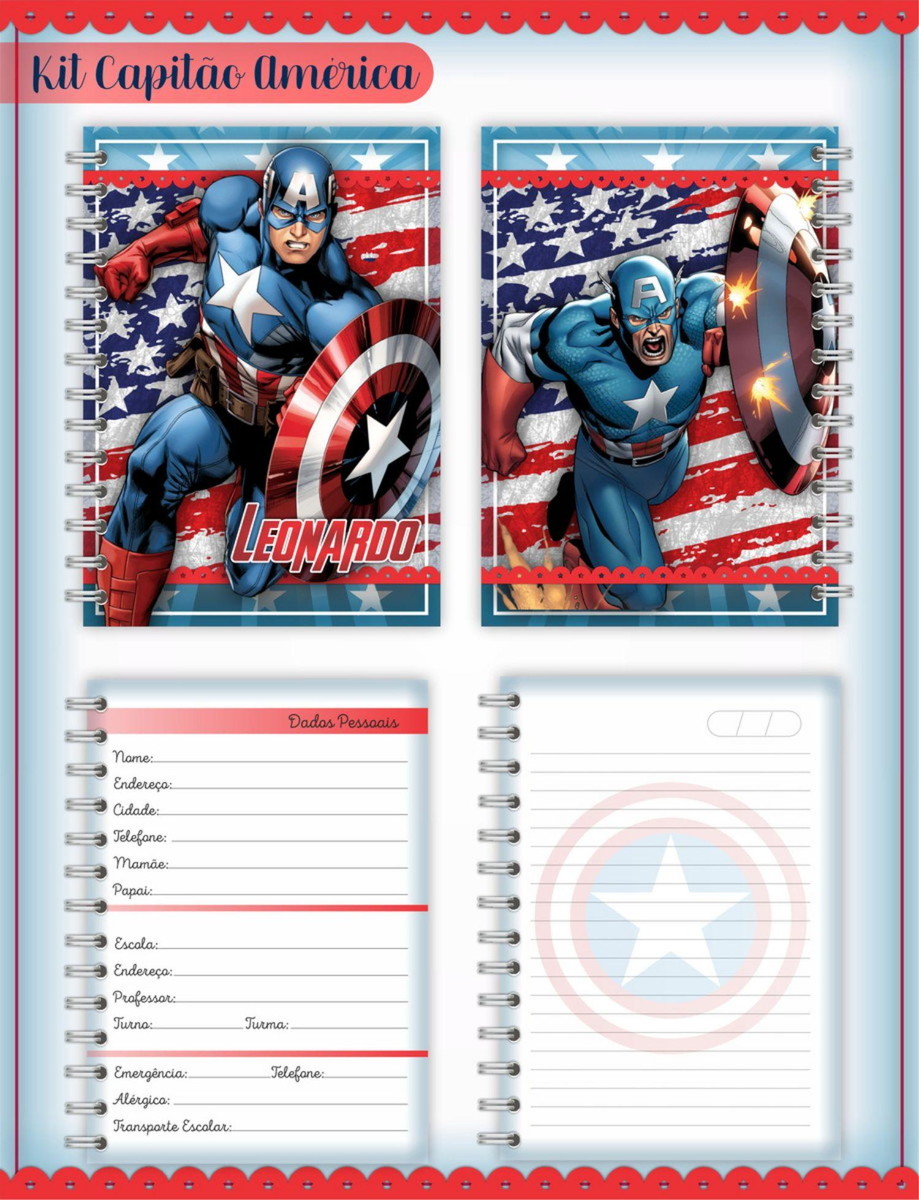 ARQUIVO ETIQUETA ESCOLAR CAPITAO AMERICA #2837 STUDIO E PDF - Imagem 2