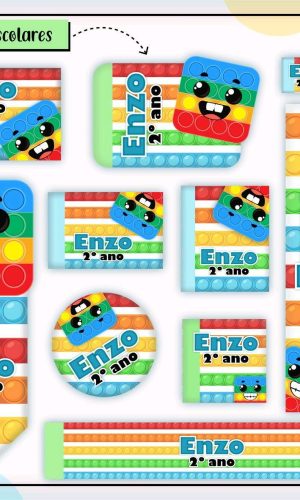 ARQUIVO ETIQUETA ESCOLAR POP IT MENINO #2801 STUDIO E PDF