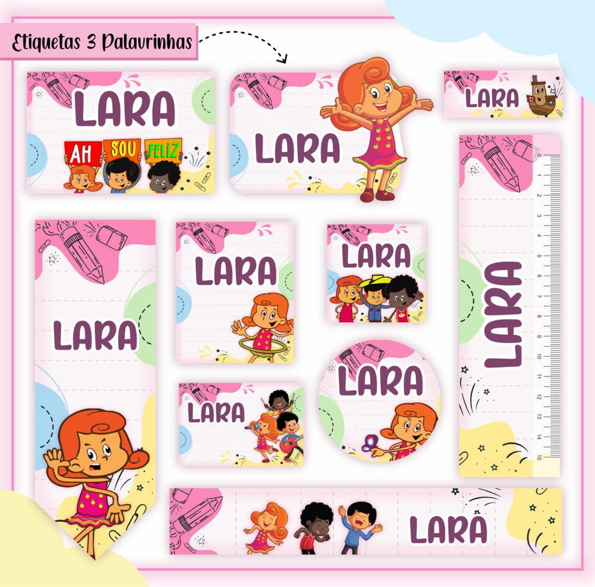 ARQUIVO ETIQUETA ESCOLAR TRES PALAVRINHAS #2803 STUDIO E PDF