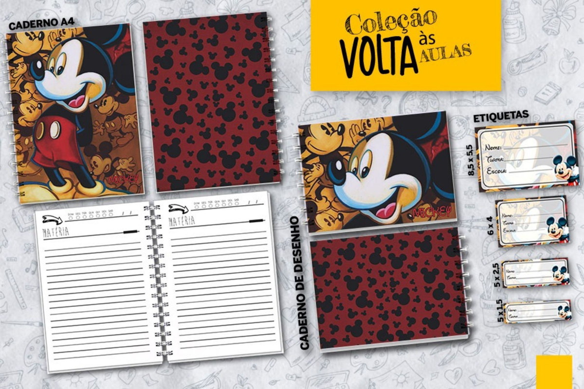 Arquivo Kit Encardenação/etiqueta Escolar Mickey #15753