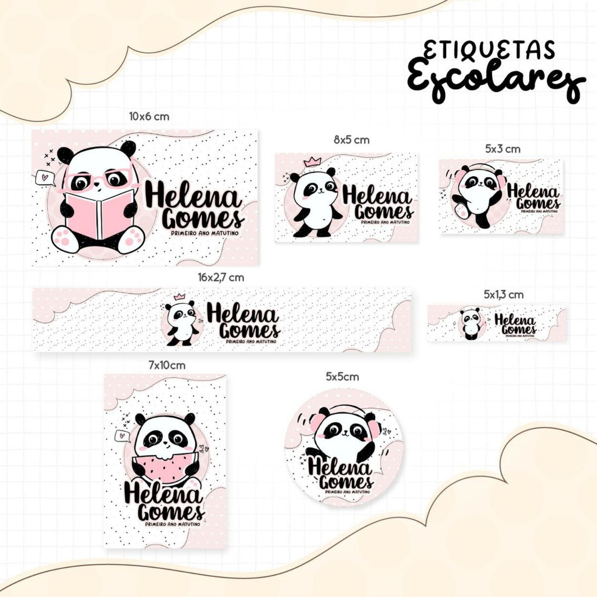 Arquivo Kit Encardenação/etiqueta Escolar Panda #14637