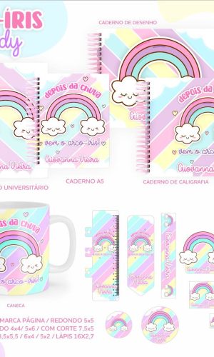 Arquivo Kit Etiquetas Escolares Arco-íris Candy #11331