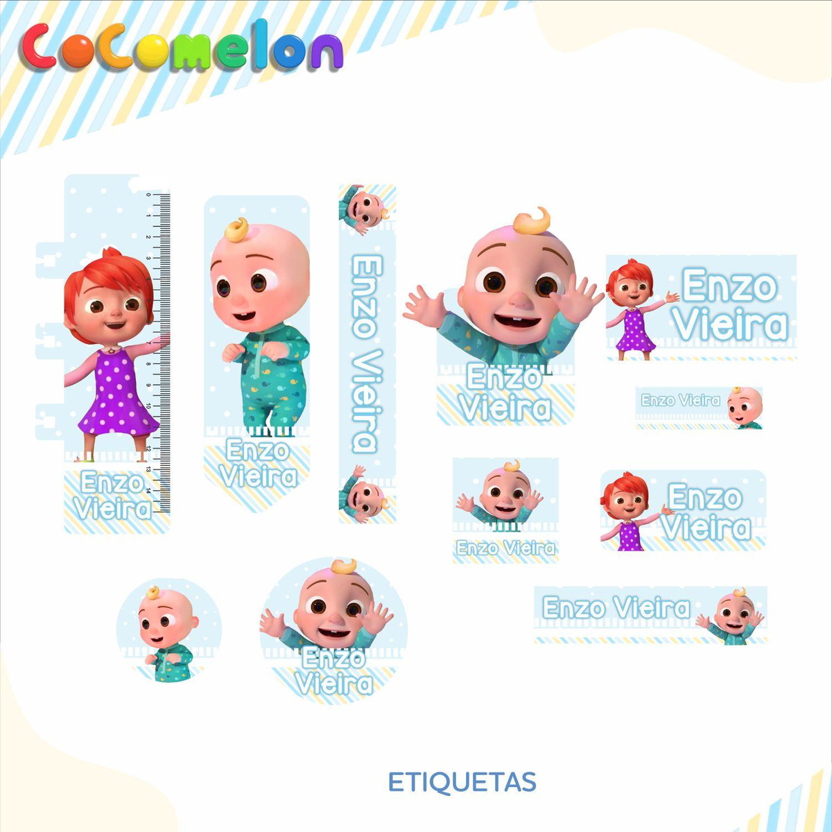 ARQUIVO KIT ETIQUETAS ESCOLARES COCOMELON #11326 - Imagem 2