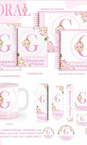 Arquivo Kit Etiquetas Escolares Floral com Letra #11333