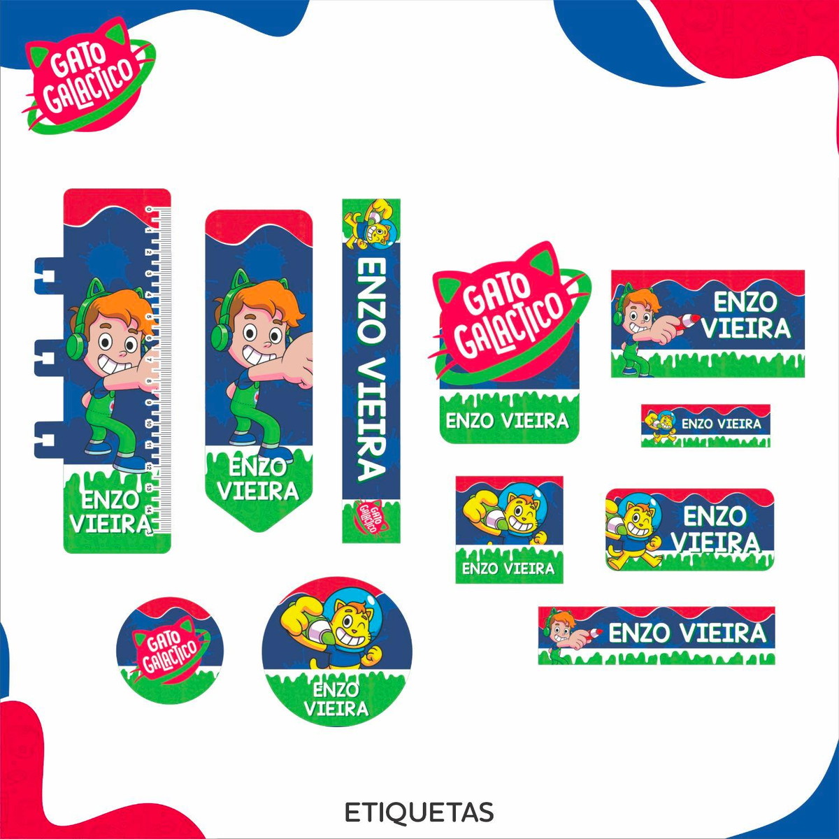 Arquivo Kit Etiquetas Escolares Gato Galactico #11330 - Imagem 3