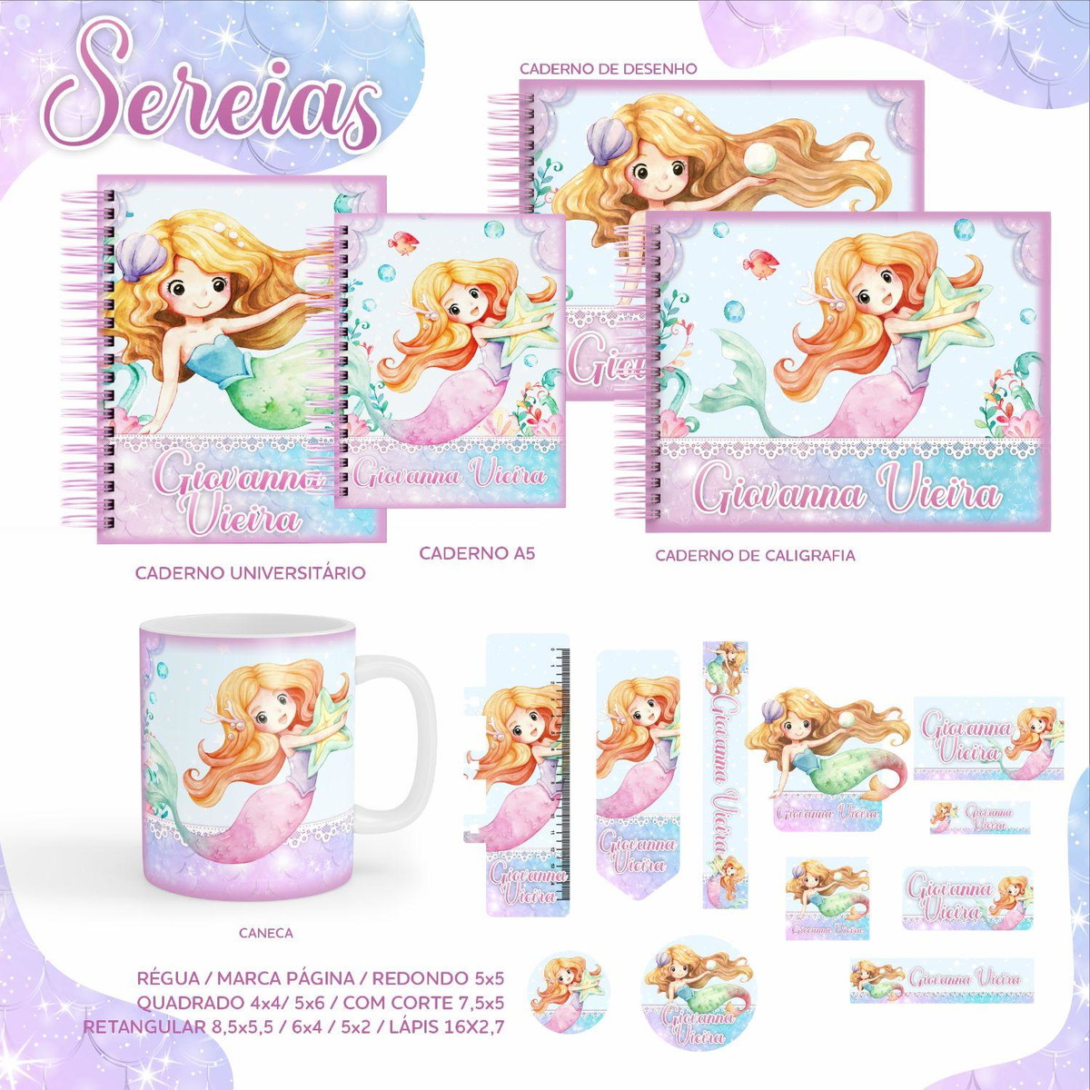 Arquivo Kit Etiquetas Escolares Sereia #11340