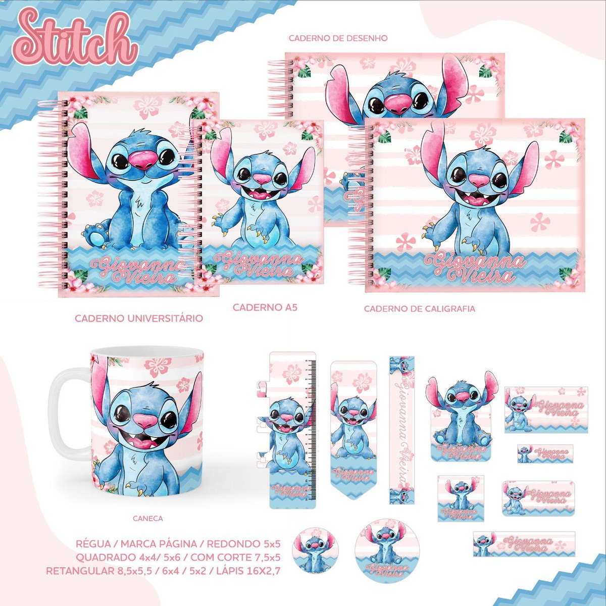 ARQUIVO KIT ETIQUETAS ESCOLARES STITCH #11323