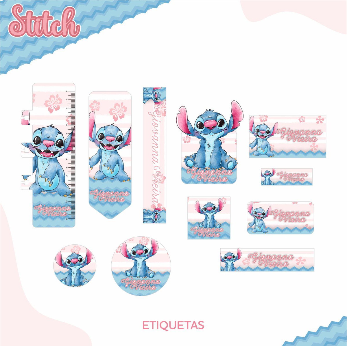 ARQUIVO KIT ETIQUETAS ESCOLARES STITCH #11323 - Imagem 2