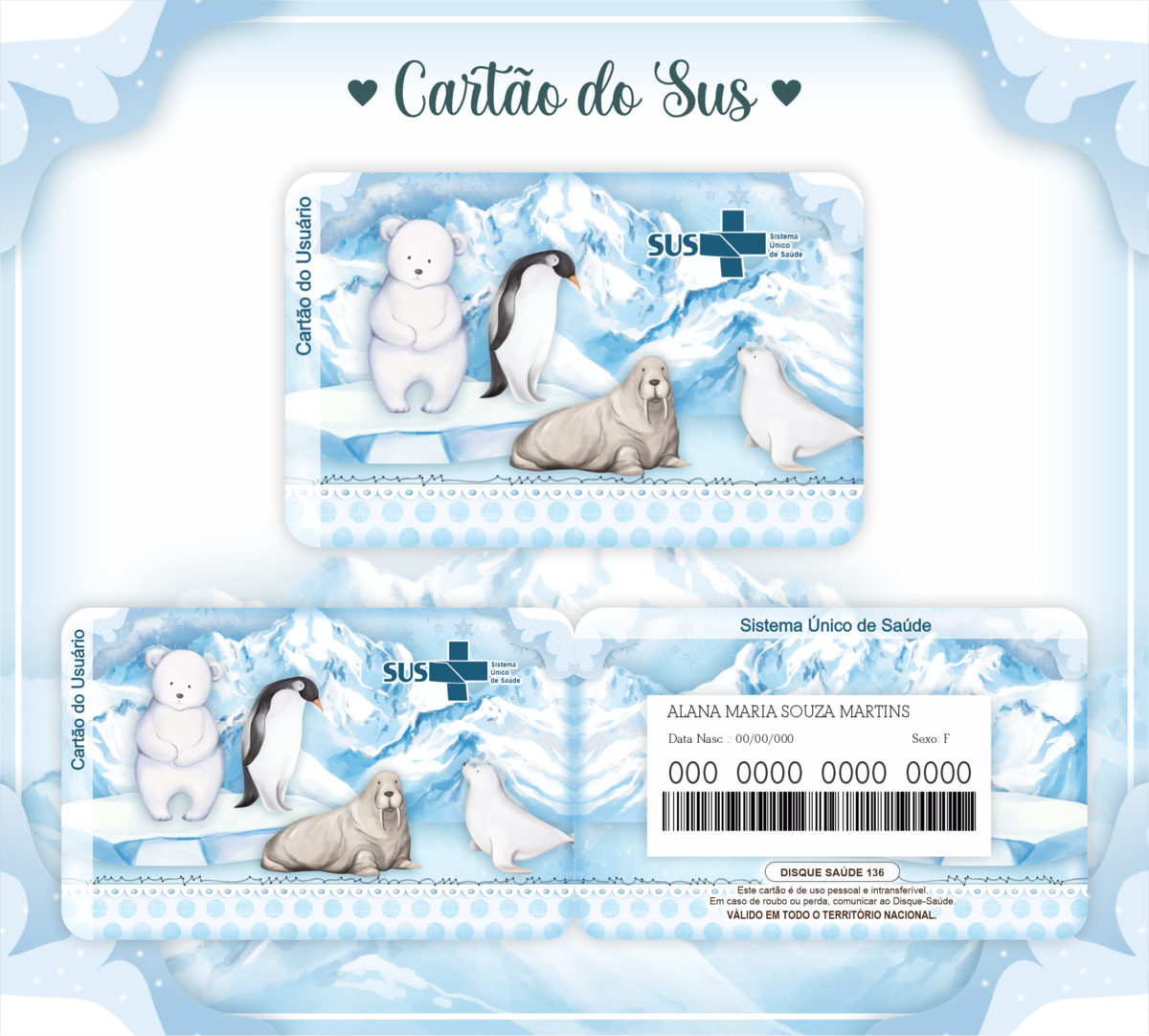 Cartão SUS Bichinhos no Gelo