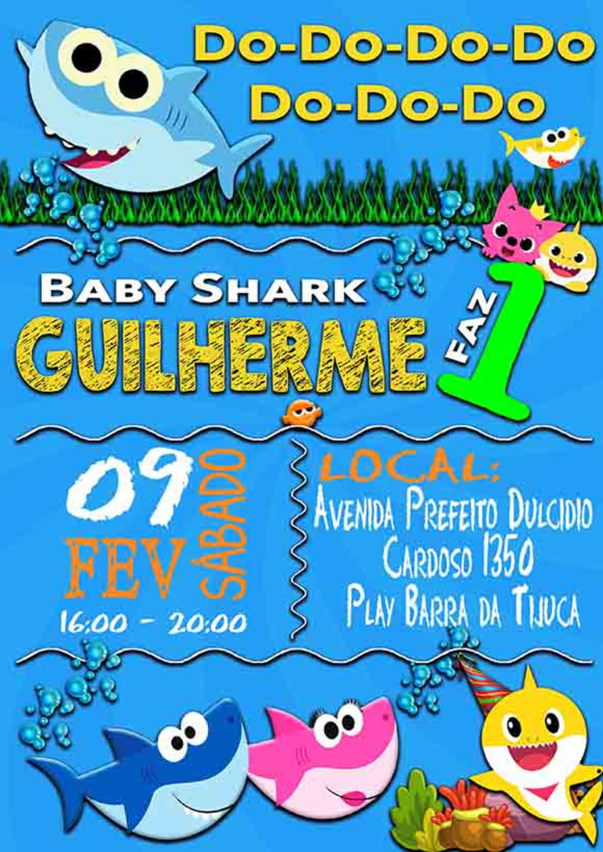 Convite Baby Shark Tubarão