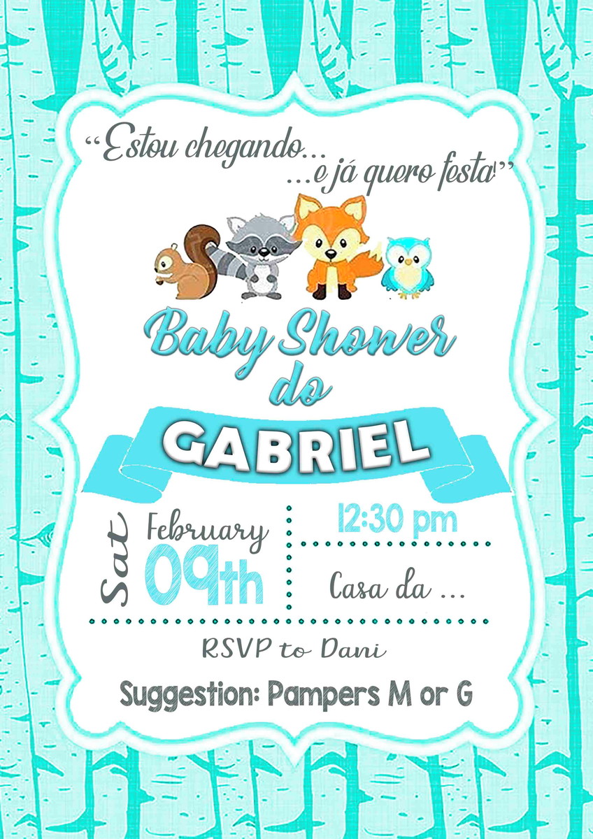 Convite Chá de Bebe Cute Woodland