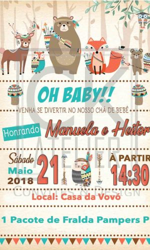 Convite Digital Chá de Bebê Animais Cute