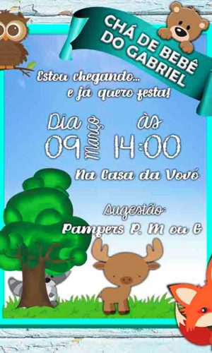 Convite Digital Chá de Bebê Animais Cute