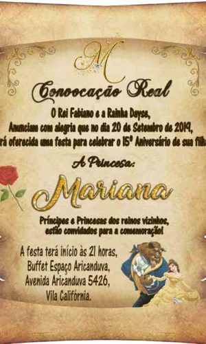 Convite Digital Pergaminho Bela e a Fera