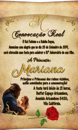 Convite Digital Pergaminho Bela e a Fera