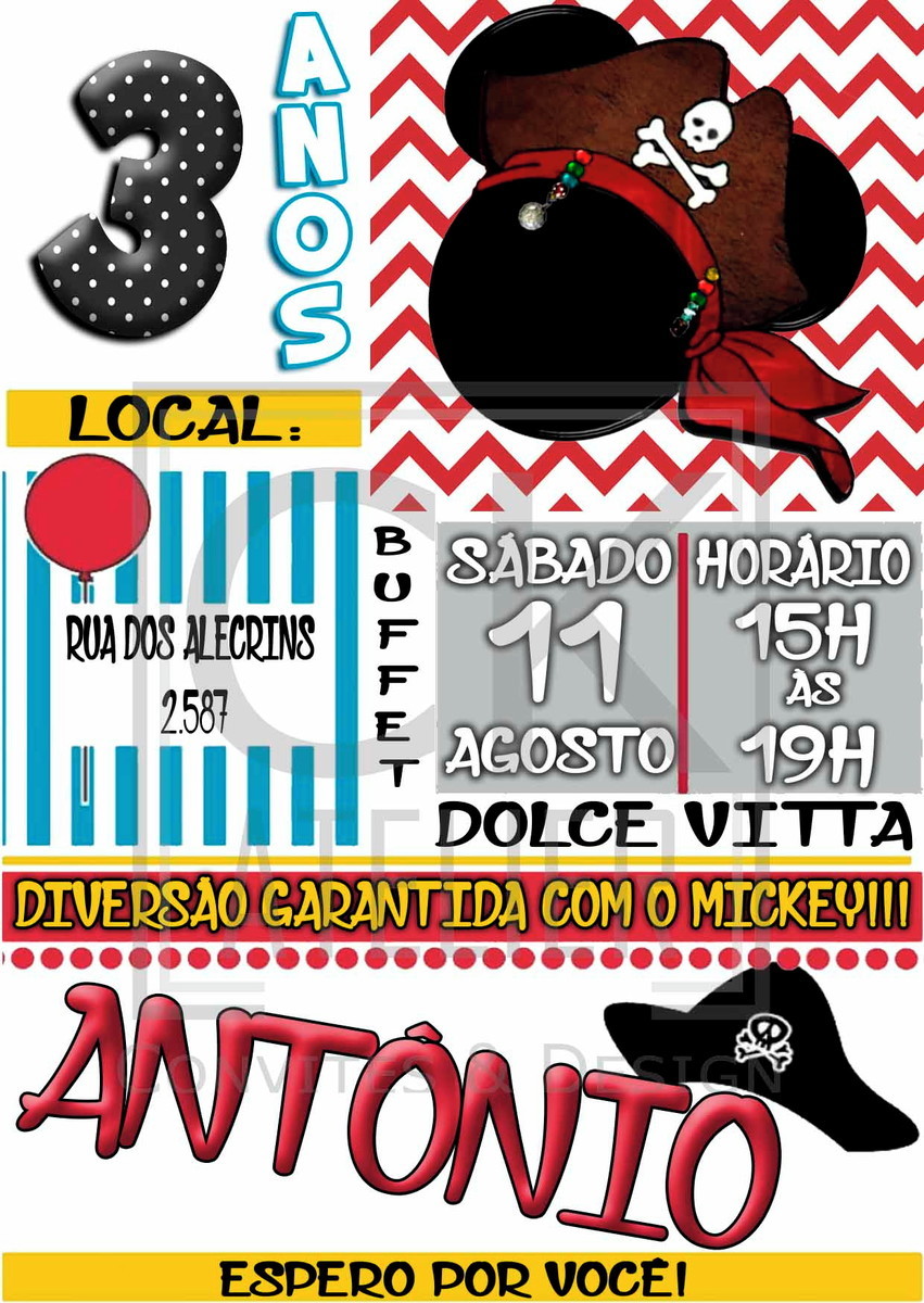 Convite Mickey Pirata