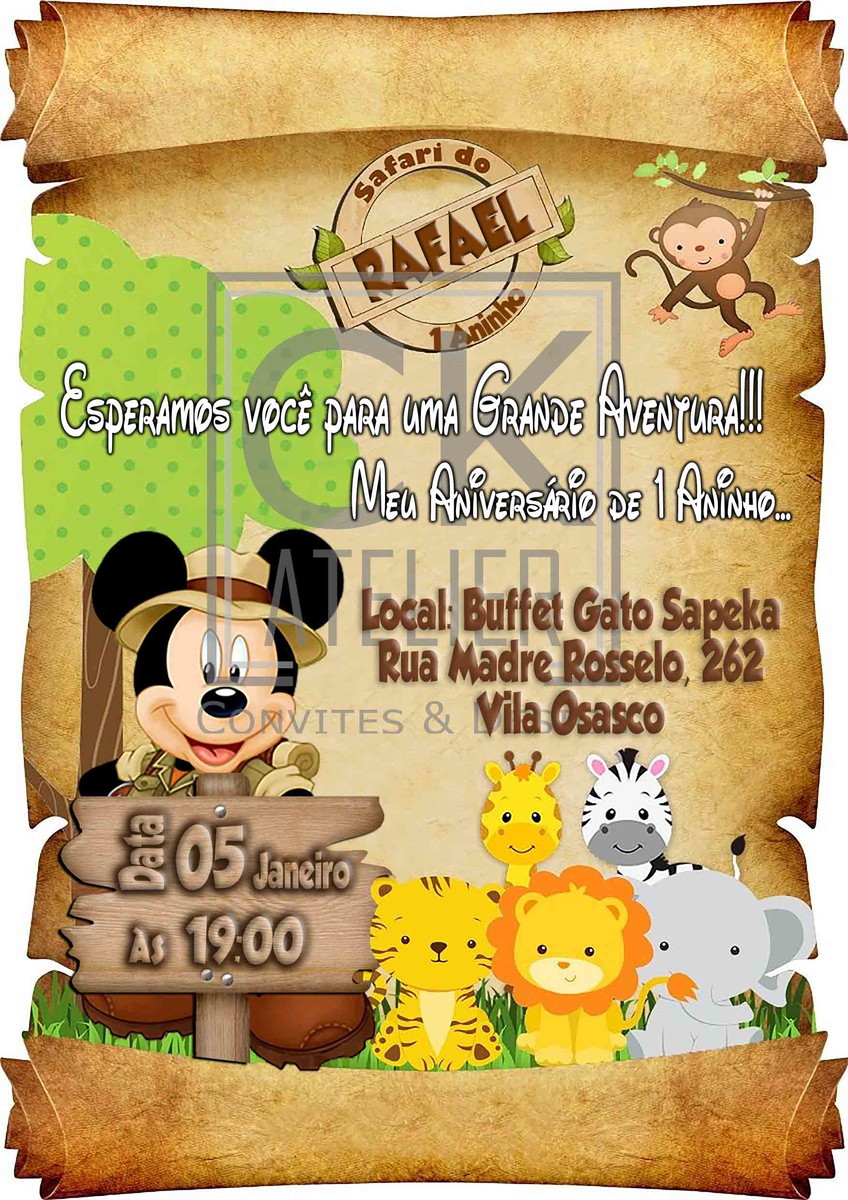 Convite Mickey Safari