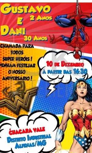 Convite Mulher Maravilha e homem aranha