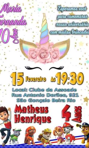 Convite Patrulha Canina x Unicornio