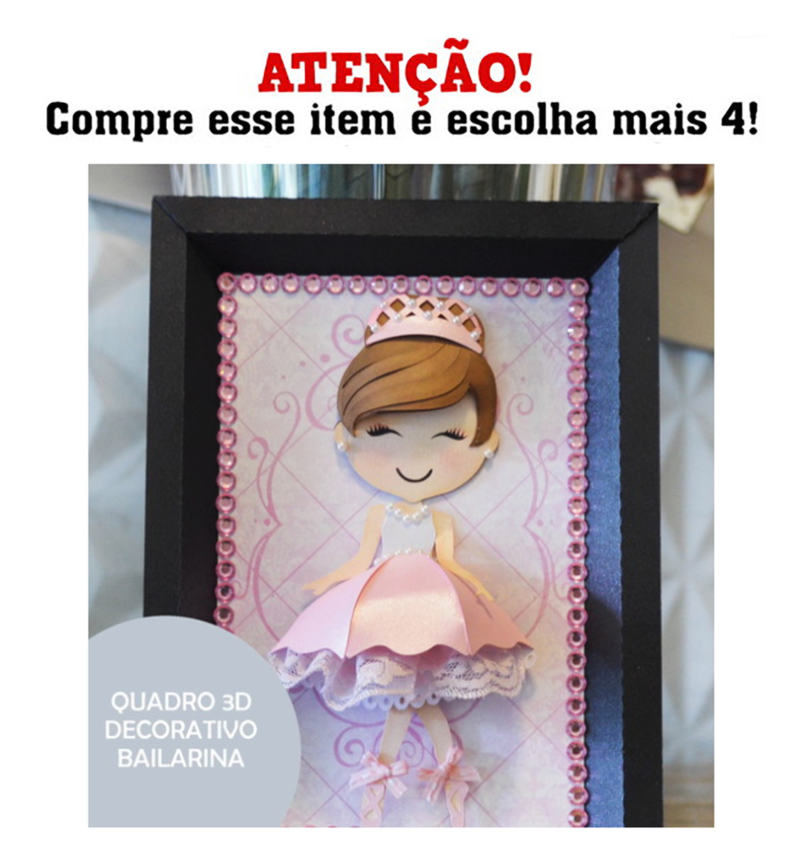 Kit c/ 5: Arquivo Corte Quadro 3D Bailarina