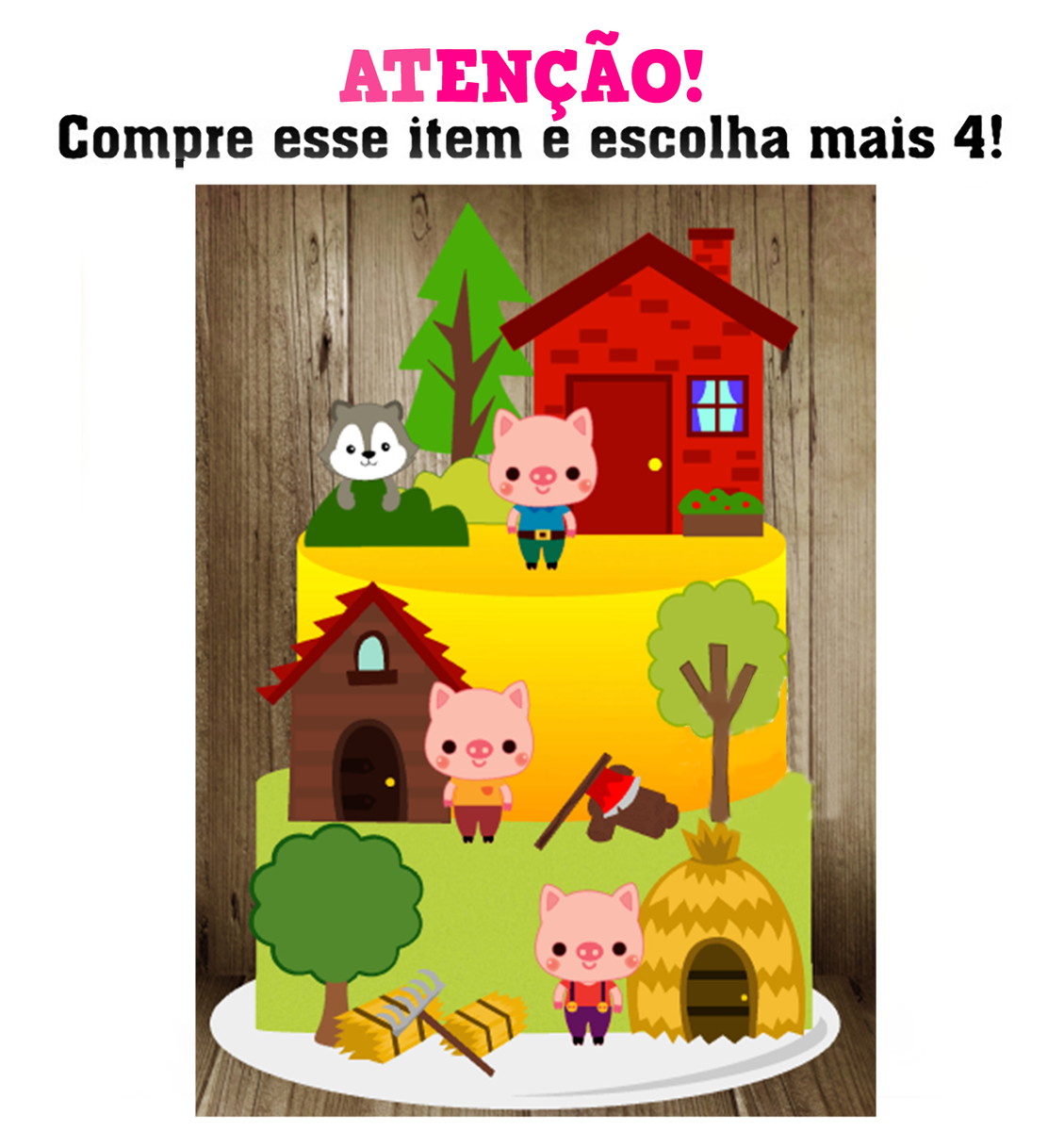 Kit c/ 5: Arquivo de corte 3 Porquinhos 003 (camadas)