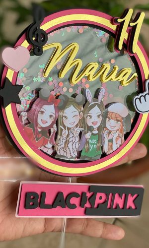 Kit C/ 5 Arquivo De Corte: Topo De Bolo Black Pink 002
