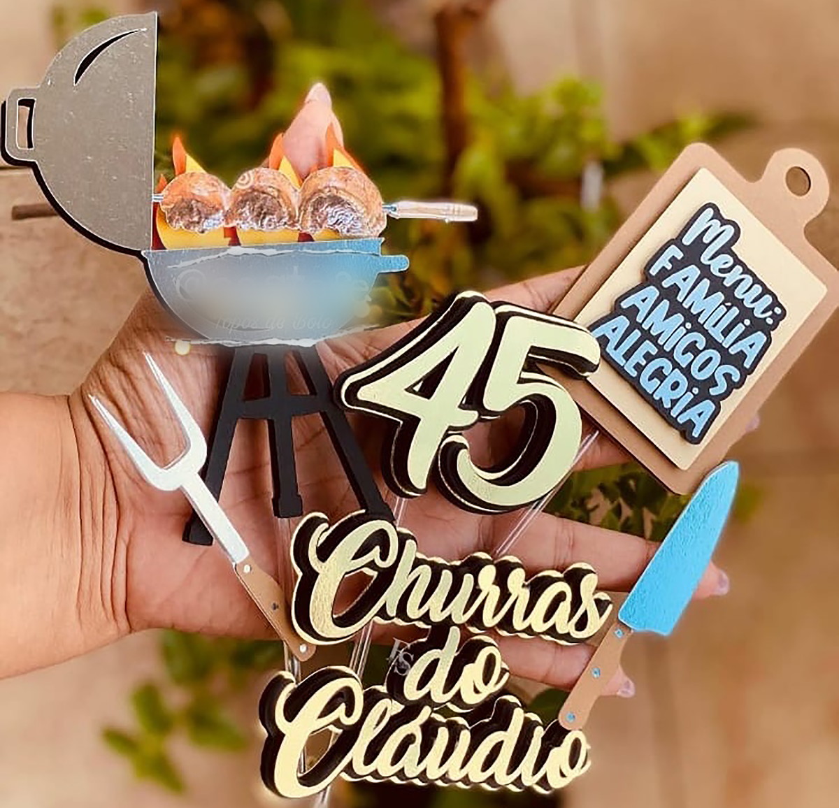 Kit c/ 5 Arquivo de Corte: Topo de Bolo Churrasco 002