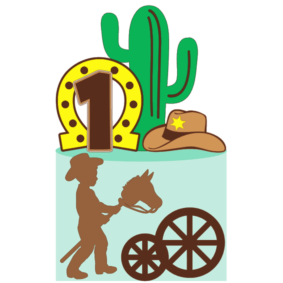 Kit C/ 5 Arquivo De Corte: Topo De Bolo Cowboy Cavalo 003