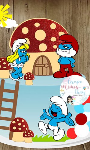 KIT C/ 5 ARQUIVO DE CORTE: TOPO DE BOLO SMURFS 002