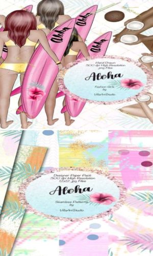 Kit Clipart - Scrapbook Surf Aloha Fashion Girls (#344)