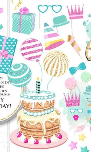 Kits digitais Happy Birthday papeis e elementos