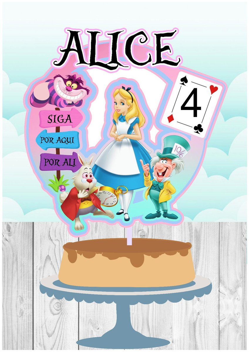 Topo de Bolo Alice no País das Maravilhas