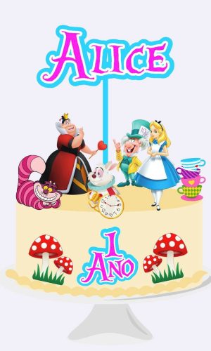 Topo de Bolo Alice no País das Maravilhas