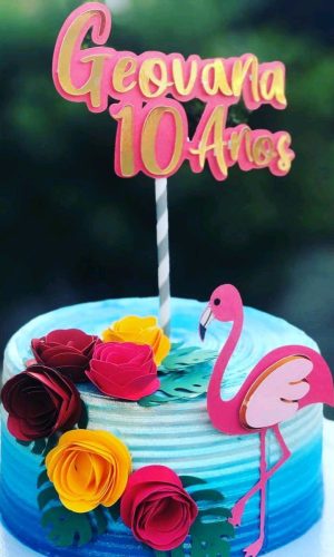 Topo de Bolo Flamingo
