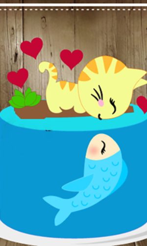 Topo de Bolo Gatinho (cat and fish)
