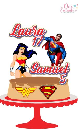 Topo de Bolo Mulher Maravilha e Superman