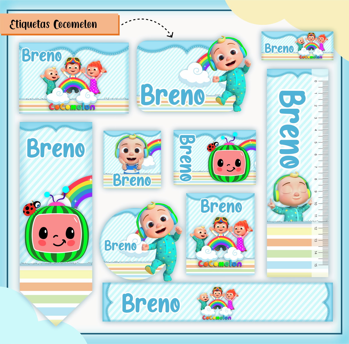 Arquivo de Corte - Etiqueta Escolar (cocomelon) B