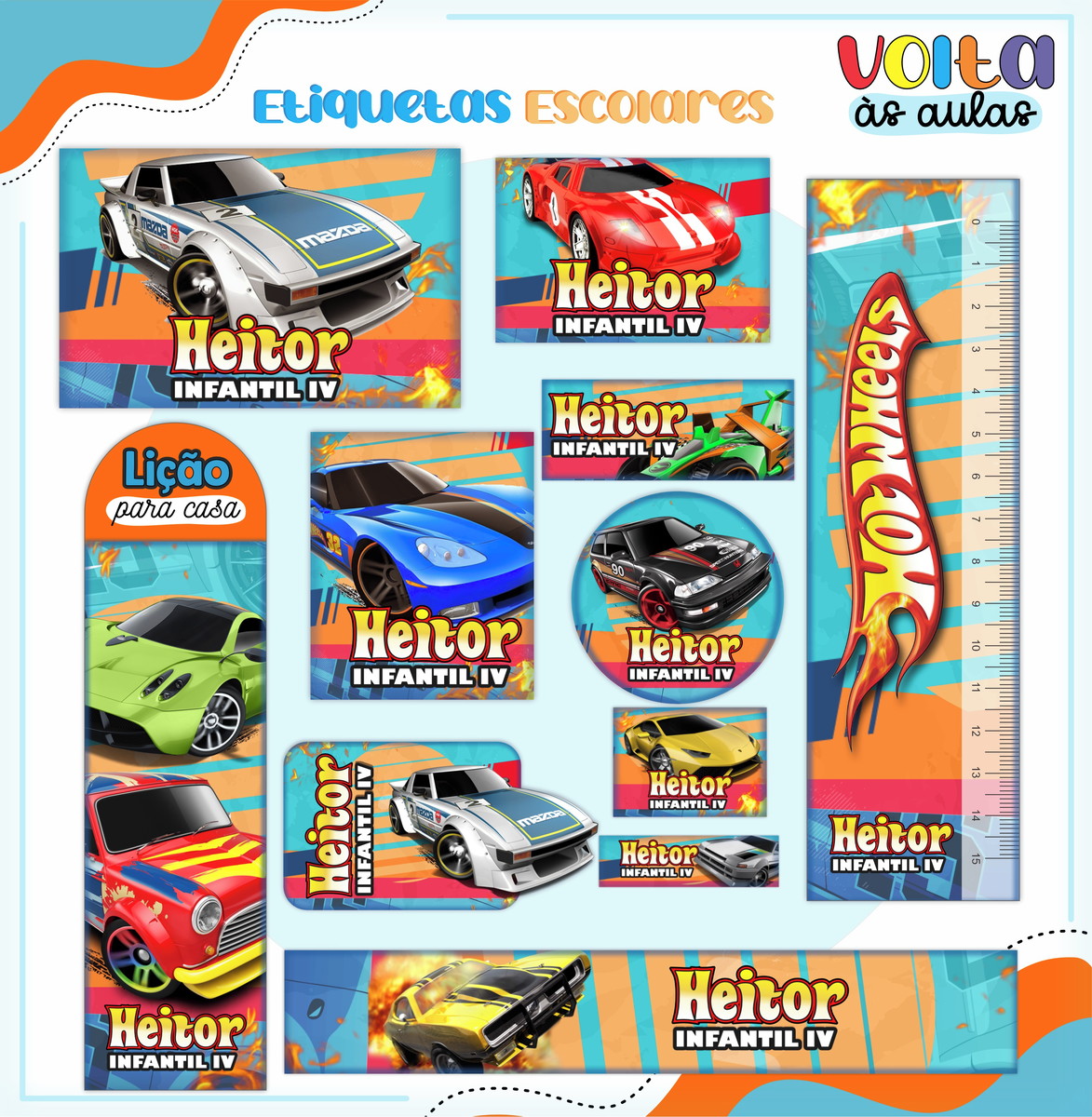 Arquivo de Corte - Etiqueta Escolar (hot Wheels) D