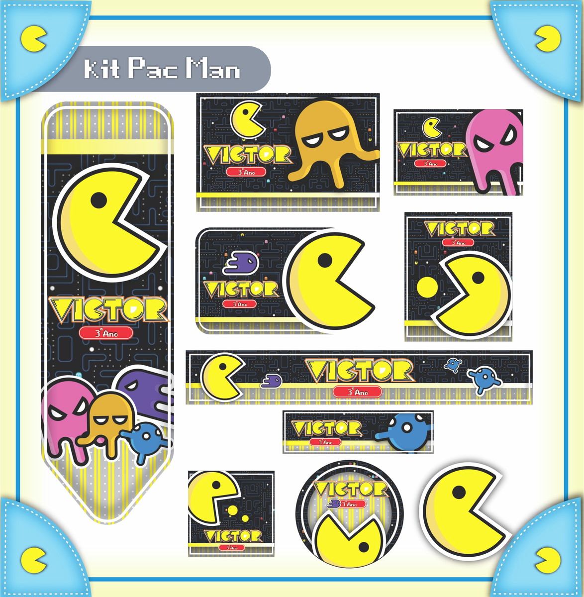 Arquivo de Corte - Etiqueta Escolar (PacMan) A