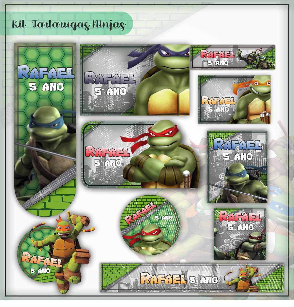 Arquivo de Corte - Etiqueta Escolar (Tartarugas Ninja) B