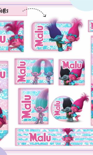 Arquivo de Corte - Etiqueta Escolar (trolls) a
