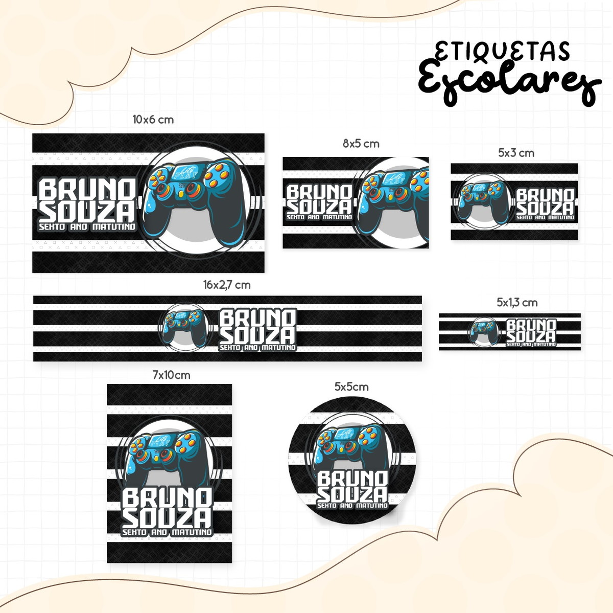 Arquivo de Corte - Etiqueta Escolar (Video Game) A