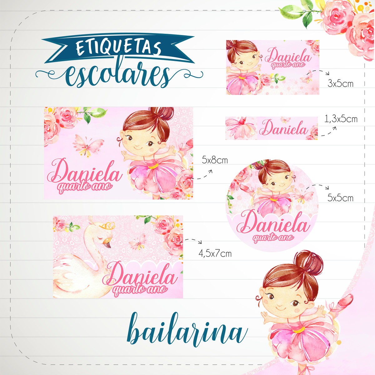 Arquivo de Corte - Etiqueta Escolar (Bailarina) A