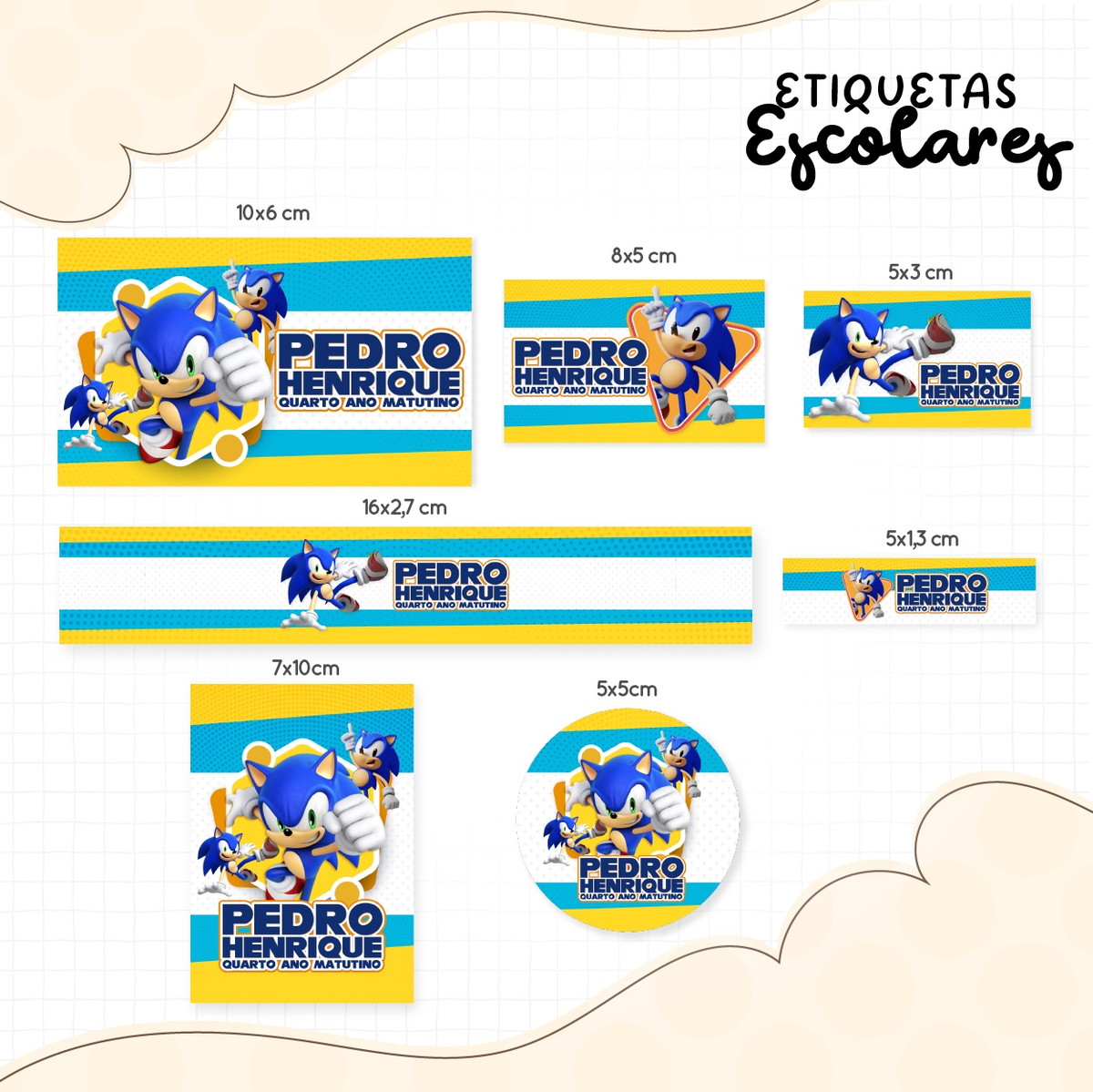 Arquivo de Corte - Etiqueta Escolar (Sonic) A